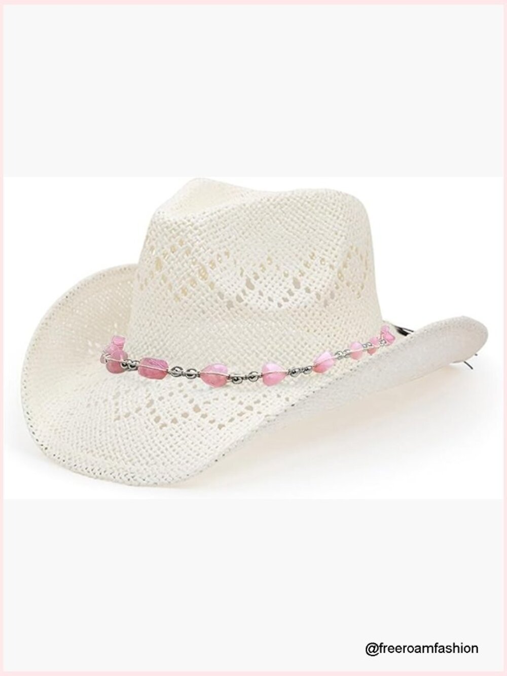 Straw Cowgirl Hat with Shapeable Brim, Beaded Trim, Sun Protection